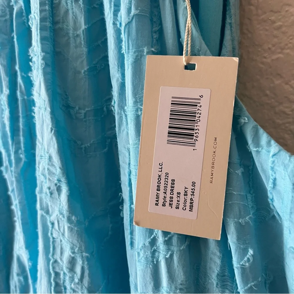 RAMY BROOK Jess Halter Midi Dress Sky Blue Textured Cotton Back Bow Tie Size XS - Picture 8 of 8
